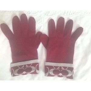 COACH Signature Logo Metallic Knit Gloves Red silvery White without tag